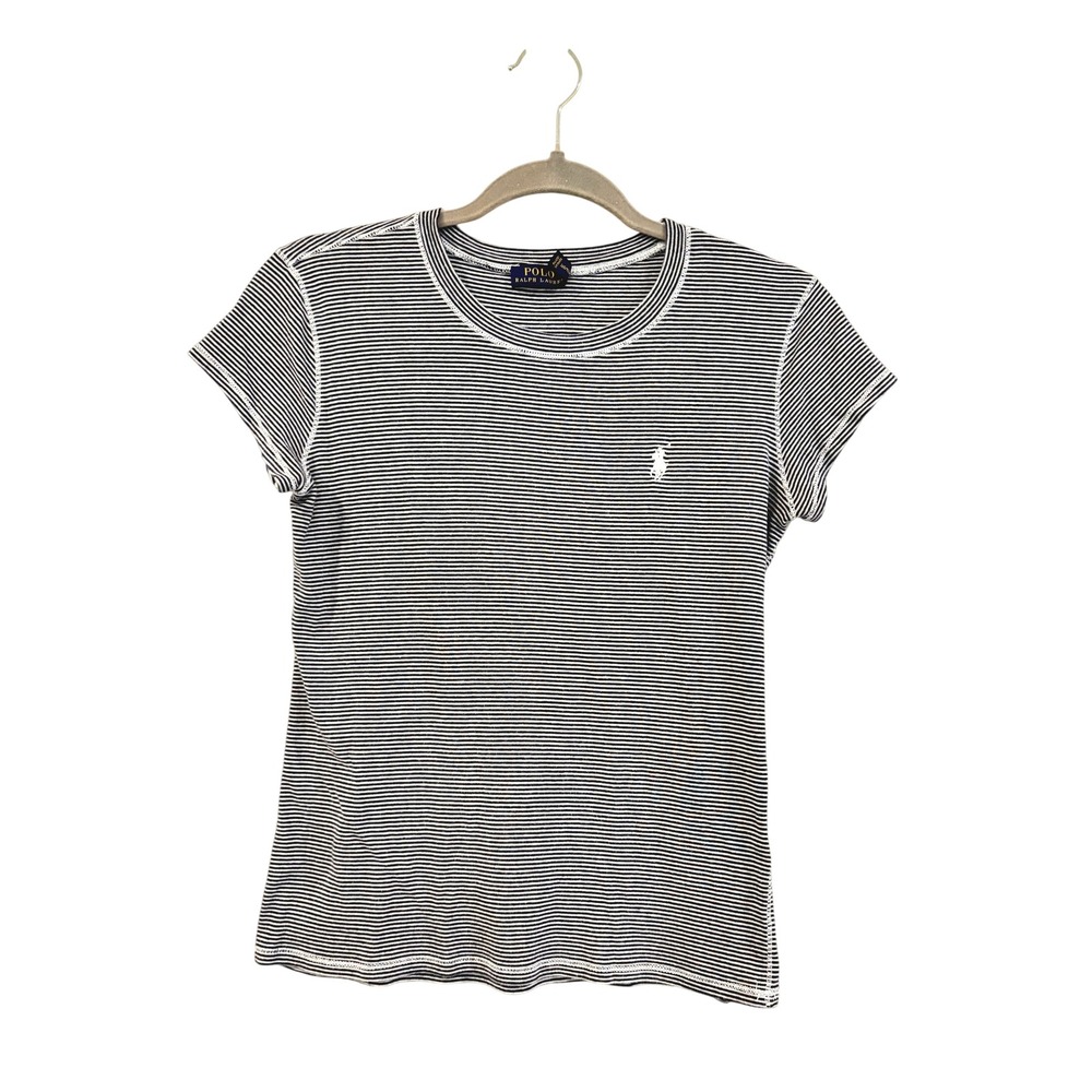 Polo Ralph Lauren T-Shirt Navy Blue White Striped Short Sleeve Pony Logo